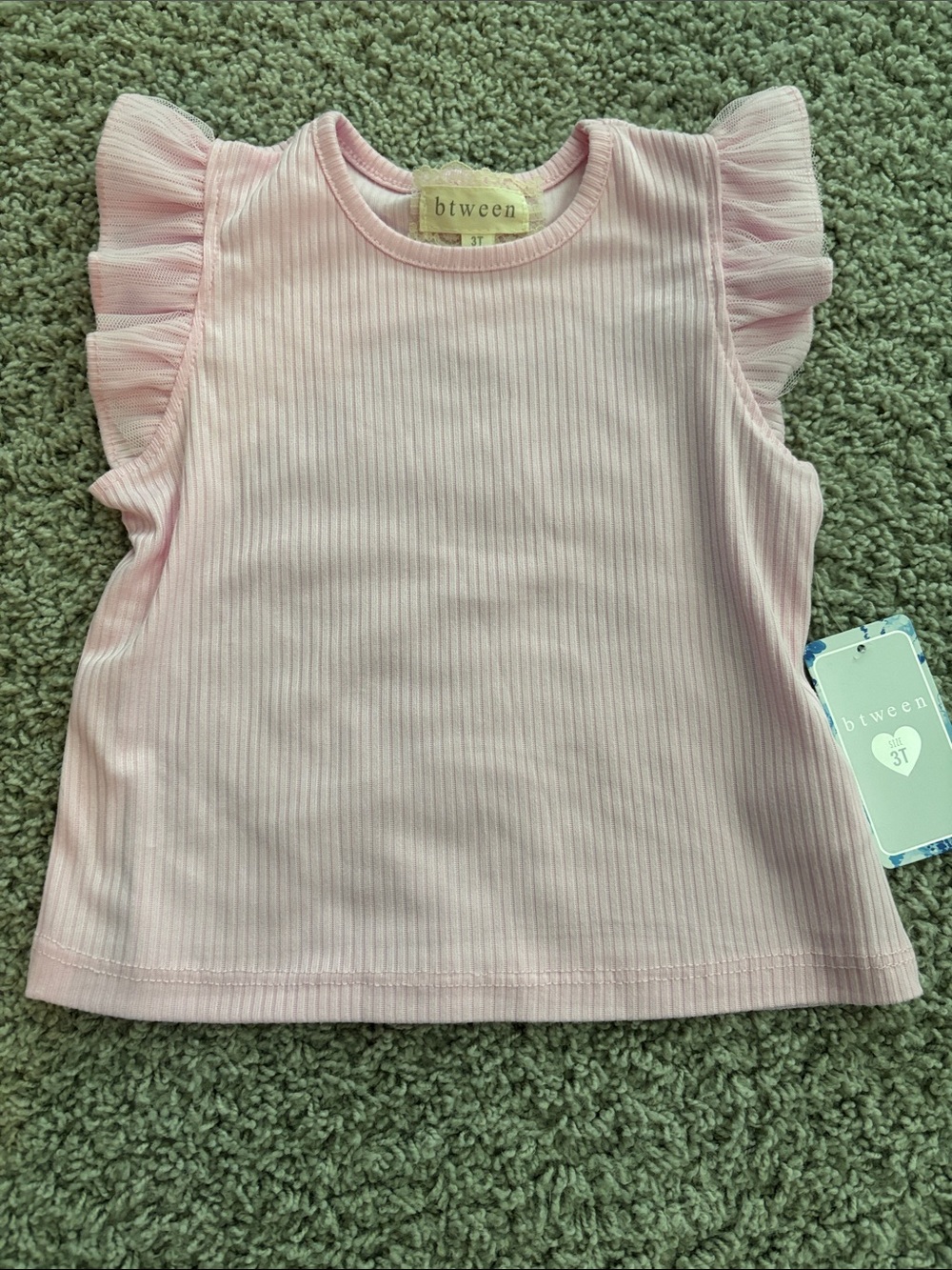 btween Pink Ribbed Flutter Sleeve Top - Picture 2 of 4